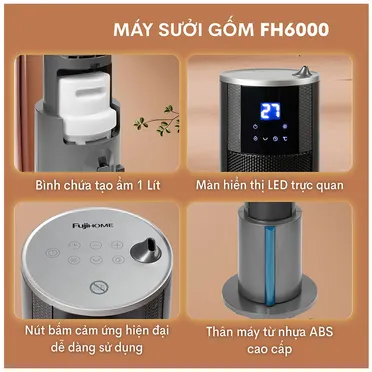 Quạt Sưởi Gốm Tích Hợp Tạo Ẩm Fujihome FH6000 5