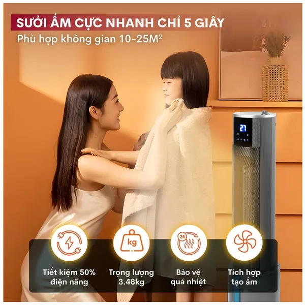 Quạt Sưởi Gốm Tích Hợp Tạo Ẩm Fujihome FH6000