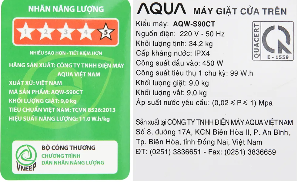 Máy Giặt Aqua 9 Kg AQW-S90FT (N)