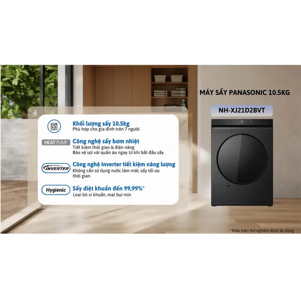 Máy Sấy Bơm Nhiệt Panasonic Inverter 10.5 Kg NH-XJ21D2BVT