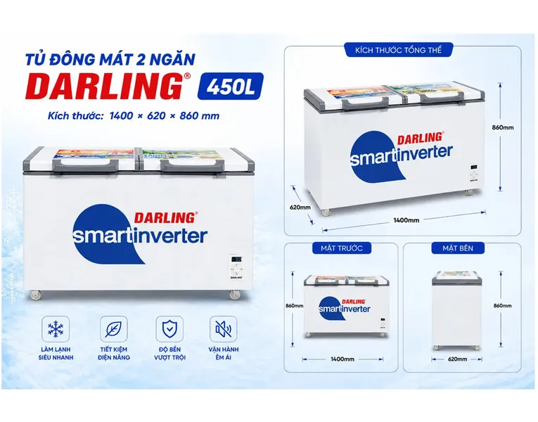 Tủ Đông Mát Darling Inverter 450 Lít DMF-4699WSI-2