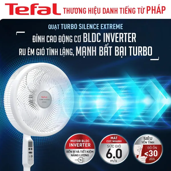 Quạt Đứng Có Remote Tefal Turbo Silence Extreme VH699690 - Trắng