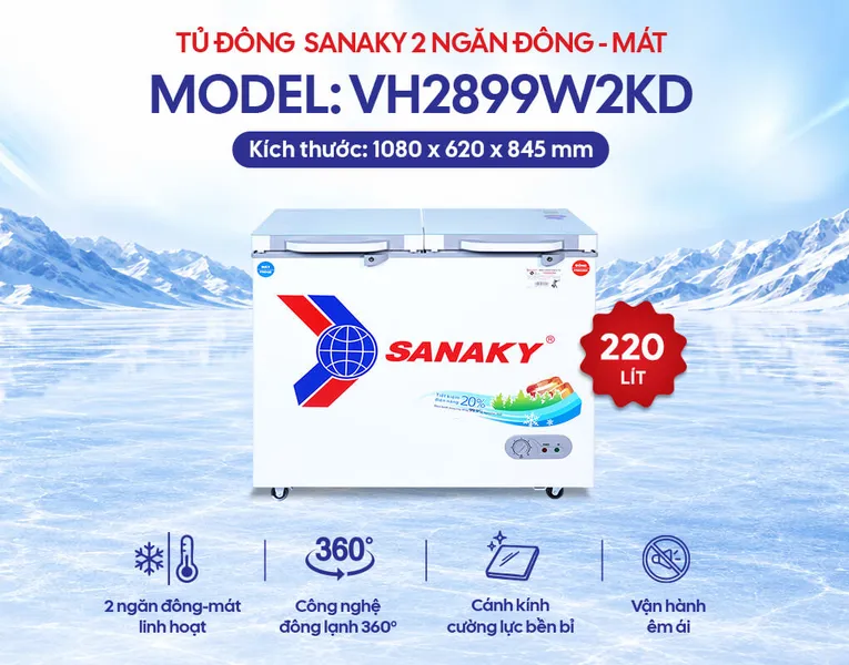 Tủ Đông Mát Sanaky 220 Lít VH-2899W2KD