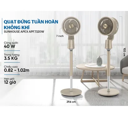 Quạt Đứng Tuần Hoàn Không Khí Có Remote Sunhouse Apex APF7320GY 6