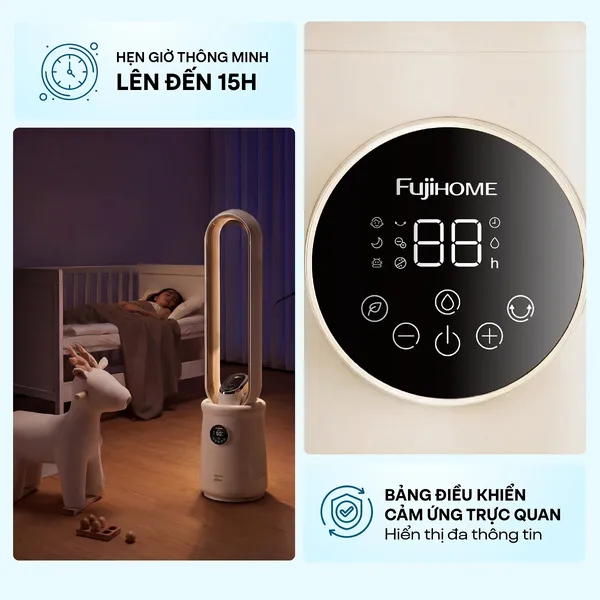 Quạt Không Cánh Điều Khiển Giọng Nói Fujihome Luxury BF15-HEPA-VOICE (Màu đen)