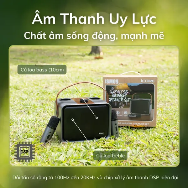 Bộ Loa Karaoke Bluetooth iCore ISM09 kèm 2 Micro