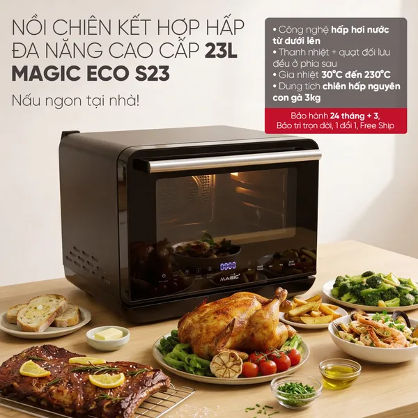 Nồi Chiên Không Dầu Kết Hợp Hấp Cao Cấp Magic Eco S-23