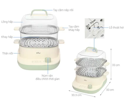 Nồi Hấp Đa Năng Bear BES-CA73G1 10 Lít 6