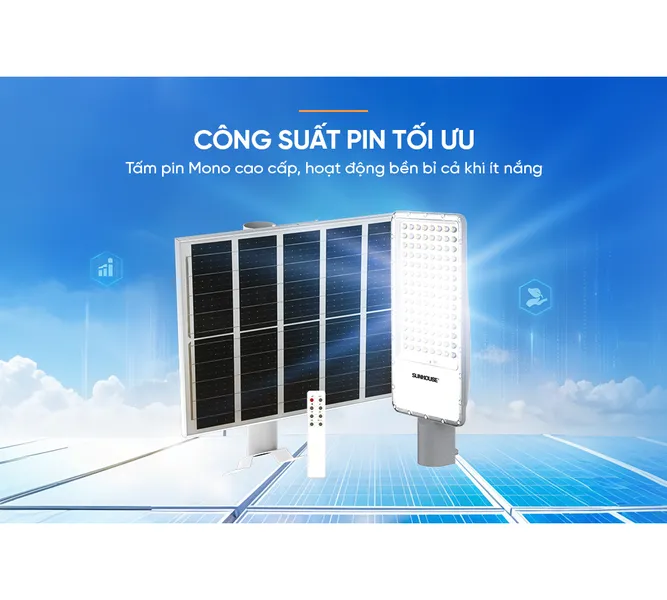 Đèn Đường Năng Lượng Mặt Trời Dùng Ngoài Trời, Sân Vườn Eco Sunhouse SHE-LECRTSE01.200W