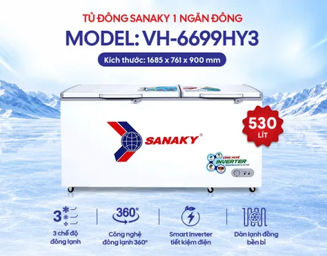 Tủ Đông Sanaky Inverter 530 Lít VH-6699HY3 0