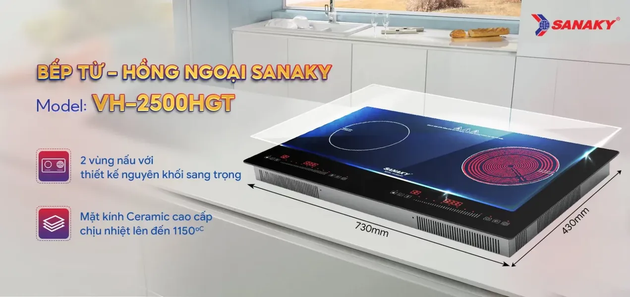 Bếp Đôi Điện Từ Và Hồng Ngoại Sanaky VH-2500HGT