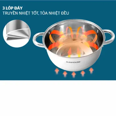 Bộ nồi inox 3 đáy Sunhouse SH334 16-20–24 cm 3