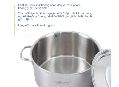 Nồi Inox 5 Lớp Đáy Liền Korea King KP-18S5PLY 2 Lít 3