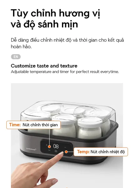 Máy Làm Sữa Chua LocknLock Digital EJY213GRY 1.08L - Màu Xám