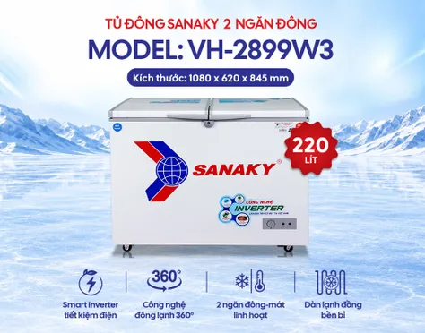 Tủ Đông Mát Sanaky Inverter 220 Lít VH-2899W3 0