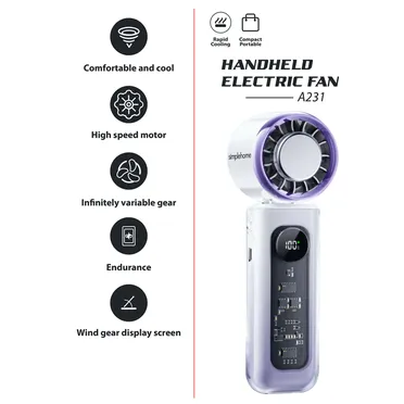 Quạt Cầm Tay Có Sò Lạnh Simplehome A231 Màu Tím Ombre 4