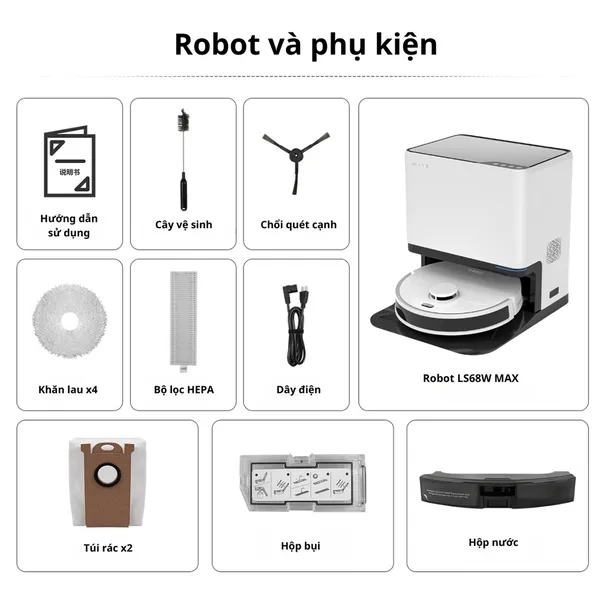 Robot Hút Bụi Lau Nhà 8 Trong 1 Shimono LS68W Max