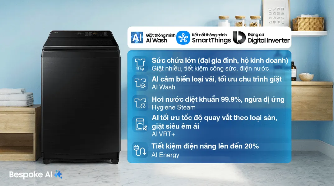 Máy Giặt Samsung Inverter 15 Kg WA80F15B6BSV
