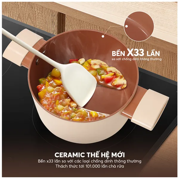 Bộ Nồi Chống Dính Ceramic Elmich Mocha EL5243MC04 Size 18,20,24, Quánh 16cm