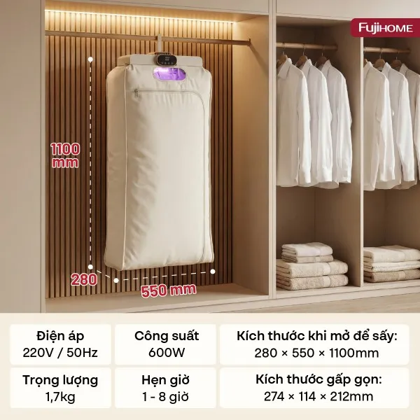 Máy Sấy Quần Áo Và Khử Trùng UV Gấp Gọn Fujihome FCD16