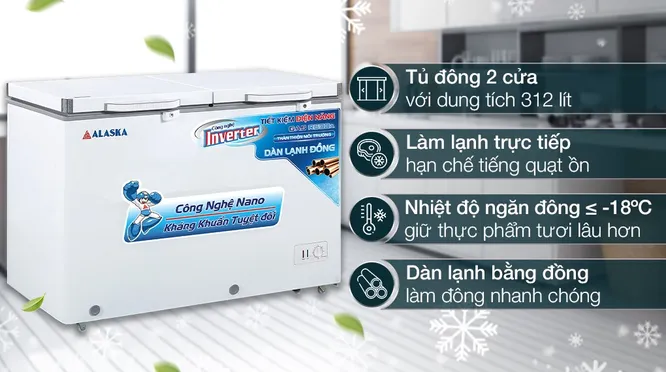 Tủ Đông Mát Alaska Inverter 312 Lít BCD-5068CI 0