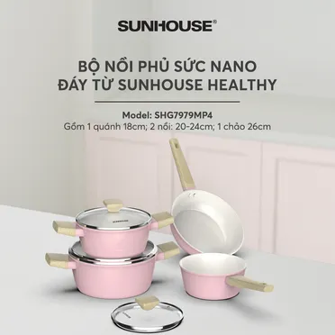 Bộ Nồi Phủ Sứ Nano Đáy Từ Sunhouse Healthy SHG7979MP4 7