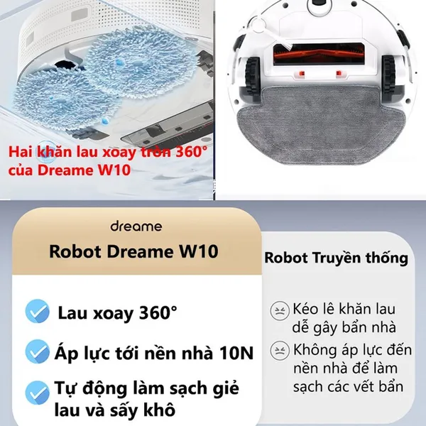 Robot Hút Bụi Lau Nhà, Tự Giặt Giẻ Lau Dreame W10