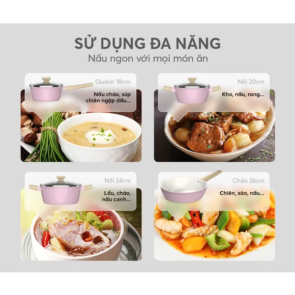 Bộ Nồi Phủ Sứ Nano Đáy Từ Sunhouse Healthy SHG7979MP4