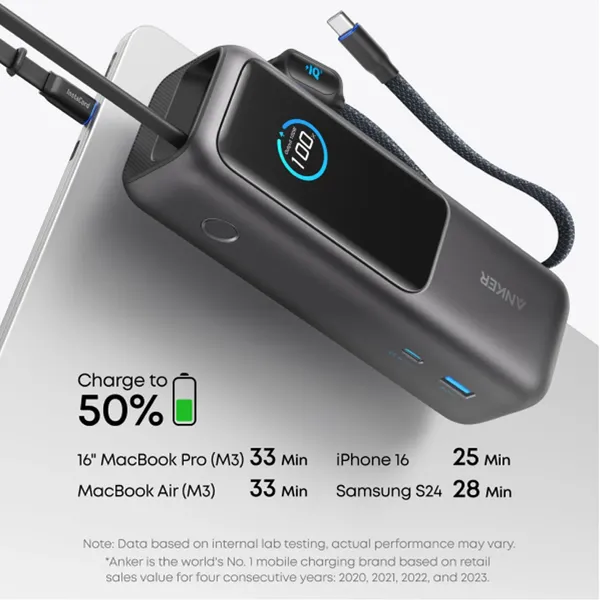 Pin dự phòng Anker 25.000mAh 165W tích hợp cáp rút gọn A1695