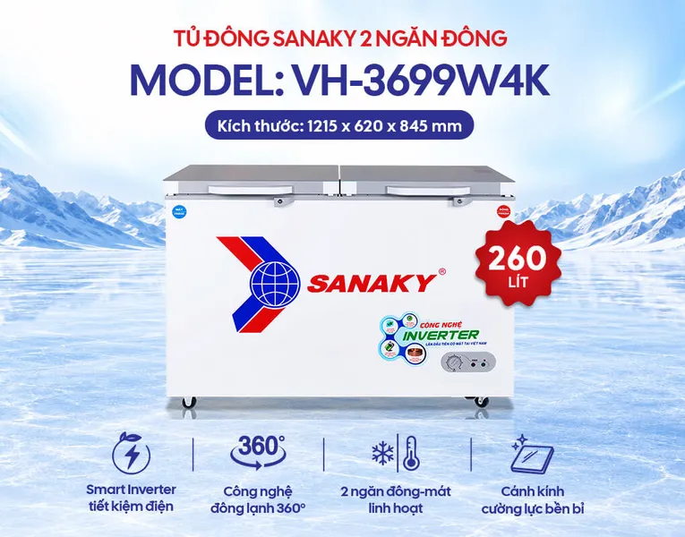 Tủ Đông Mát Sanaky Inverter 260 Lít VH-3699W4K