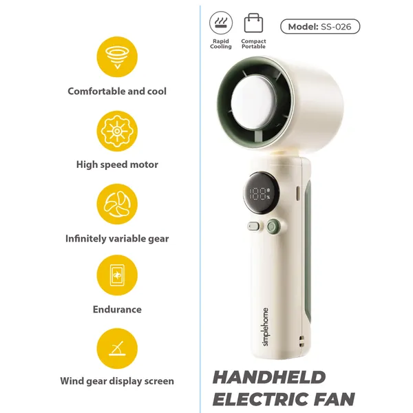 Quạt Cầm Tay Có Sò Lạnh Simplehome SS-026 Màu Trắng Ngà
