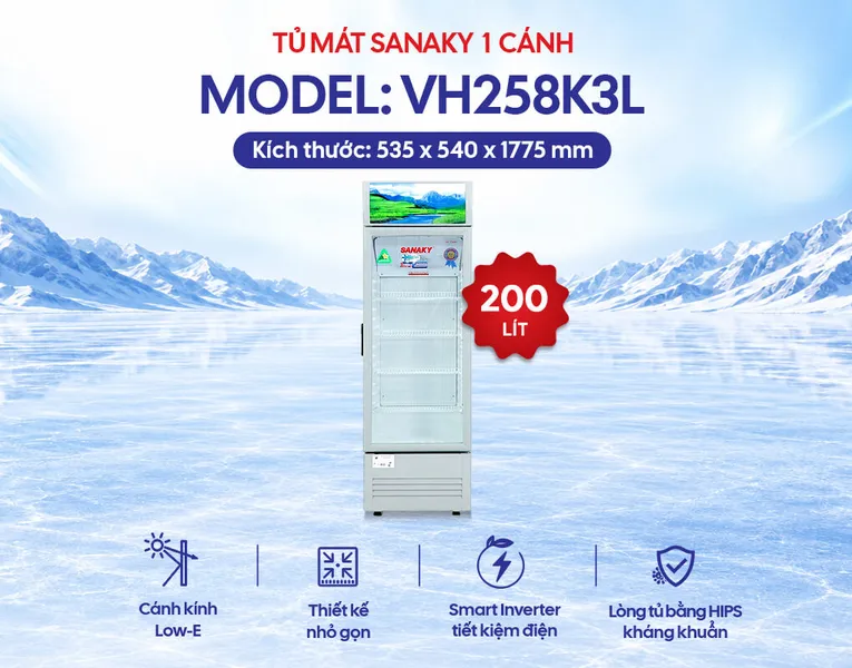 Tủ Mát Sanaky Inverter 200 Lít VH-258K3L