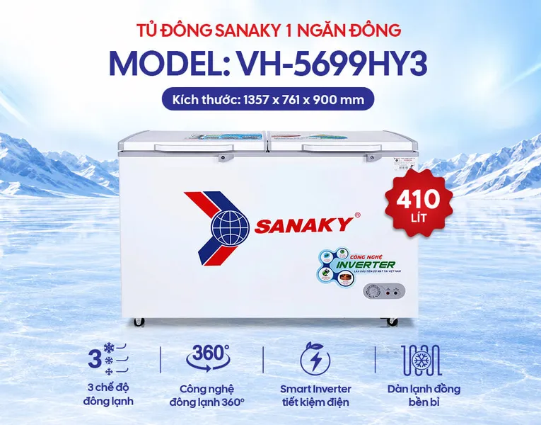 Tủ Đông Sanaky Inverter 410 Lít VH-5699HY3