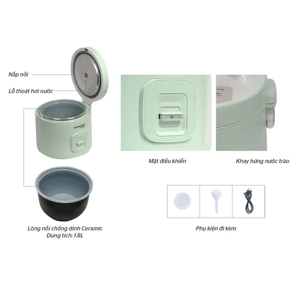 Nồi Cơm Điện Sunhouse Mama SHD8665B 1.8 Lít