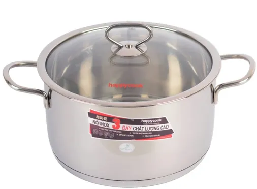 Nồi inox cao cấp 3 đáy nắp kính Happycook Delux N16-DLGP 16 cm
