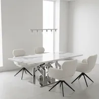 Bộ Bàn ăn Cẩm thạch Phillip DT-232-1 + 4 Ghế ăn Milou VD3127-F Beige