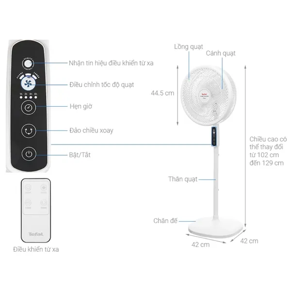 Quạt Đứng Tefal Turbo Silence Plus VH689690 - Trắng Cánh Trắng
