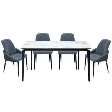 Bộ Bàn Ăn Grand (mở rộng) T19131B-B(ZF) + 4 Ghế Ăn Amy VD6370 Xám