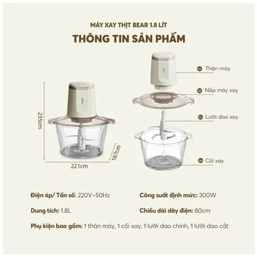 Máy Xay Thịt Bear CH-5H03P36 1.8 Lít 11