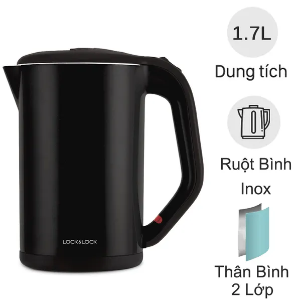 Ấm Đun Bằng Thép Không Gỉ Lock&Lock EJK738BLK 1.7L Đen