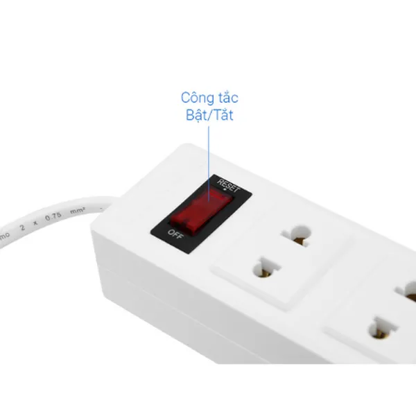 Ổ Cắm ĐQ 002A-02-2M (3 Lỗ Dây 2 Mét)