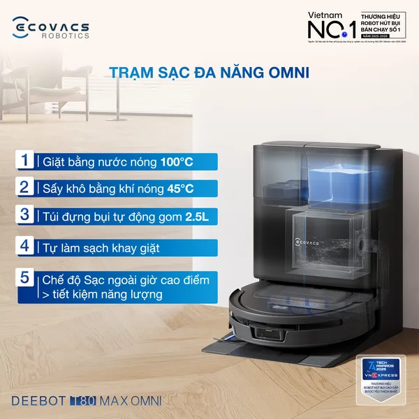 Robot Hút Bụi Lau Nhà Ecovacs T80 Max Omni Black