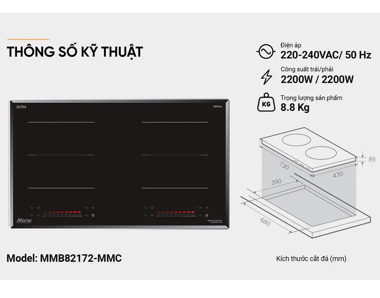 Bếp Đôi Điện Từ Sunhouse Mama MMB82172-MMC - Xuất Xứ Malaysia