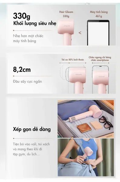 Máy Sấy Tóc Tốc Độ Cao Dreame AHD12A Màu Hồng