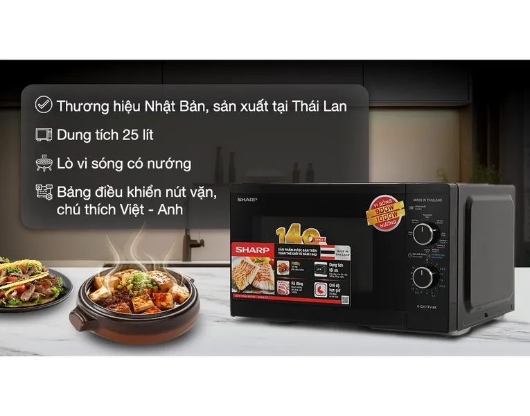 Lò Vi Sóng Có Nướng Sharp R-G251TV-BK 25 Lít - Xuất Xứ Thái Lan