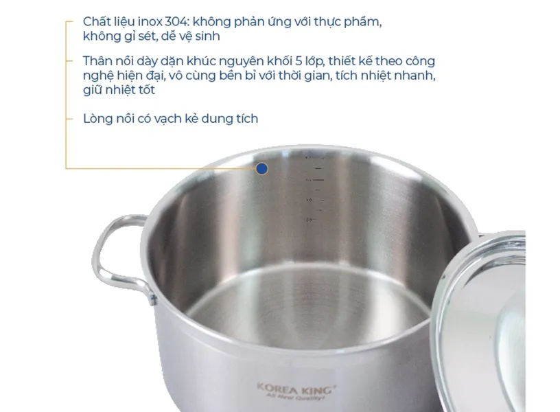 Nồi Inox 5 Lớp Đáy Liền Korea King KP-22S5PLY 4 Lít