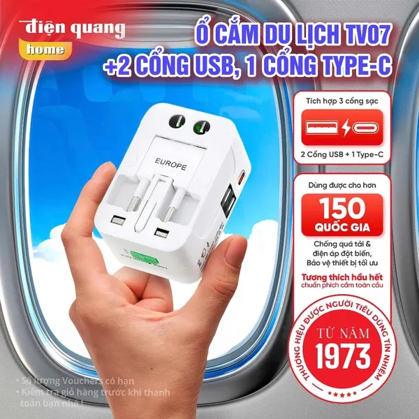 Ổ Cắm Du Lịch Điện Quang ĐQ ESK TV07 2U 1C