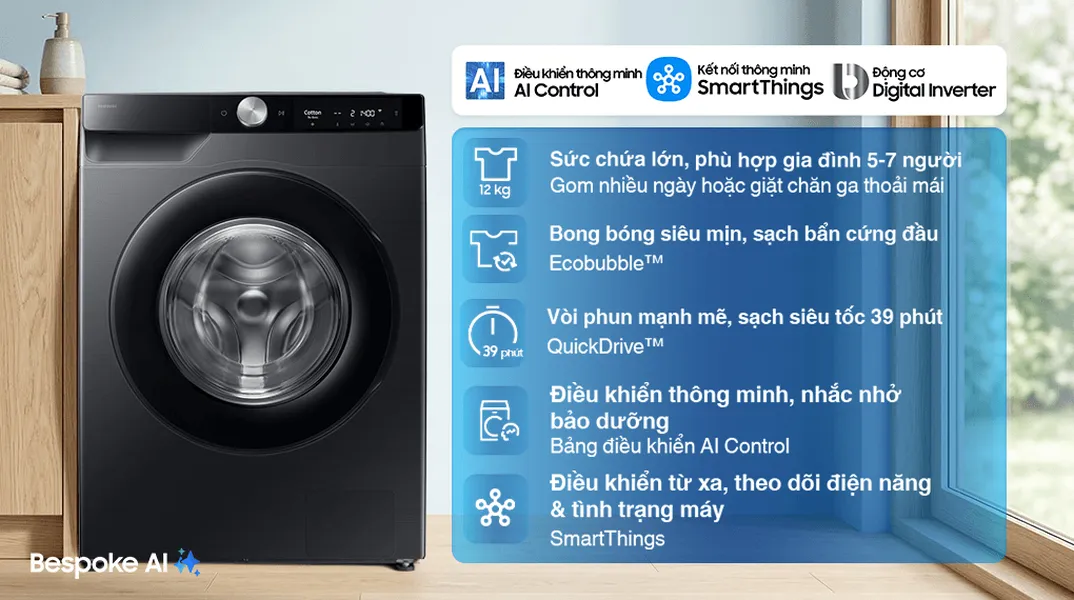 Máy Giặt Samsung AI EcoBubble Inverter 12 Kg WW12CG604DLBSV