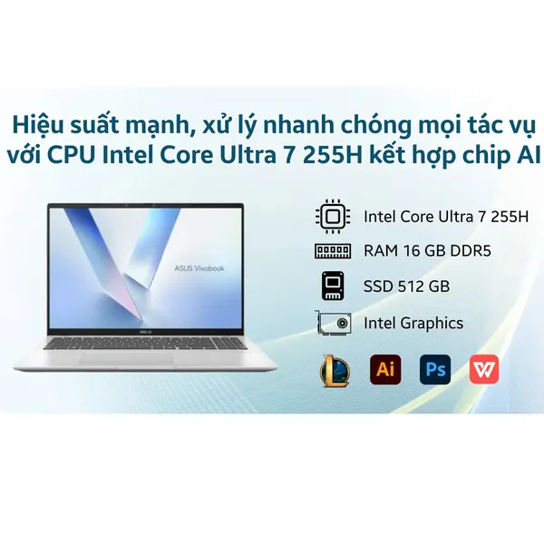 Laptop ASUS Vivobook 16 X1607CA-MB399W (Ultra 7 255H, 16GB, 512GB, WUXGA, Win11)