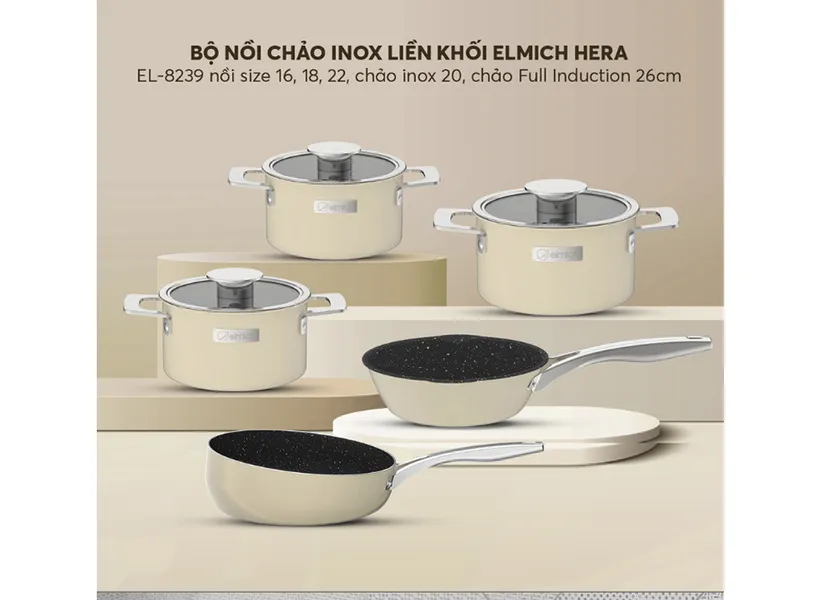 Bộ Nồi Inox 304 Cao Cấp Liền Khối Elmich Hera EL8239